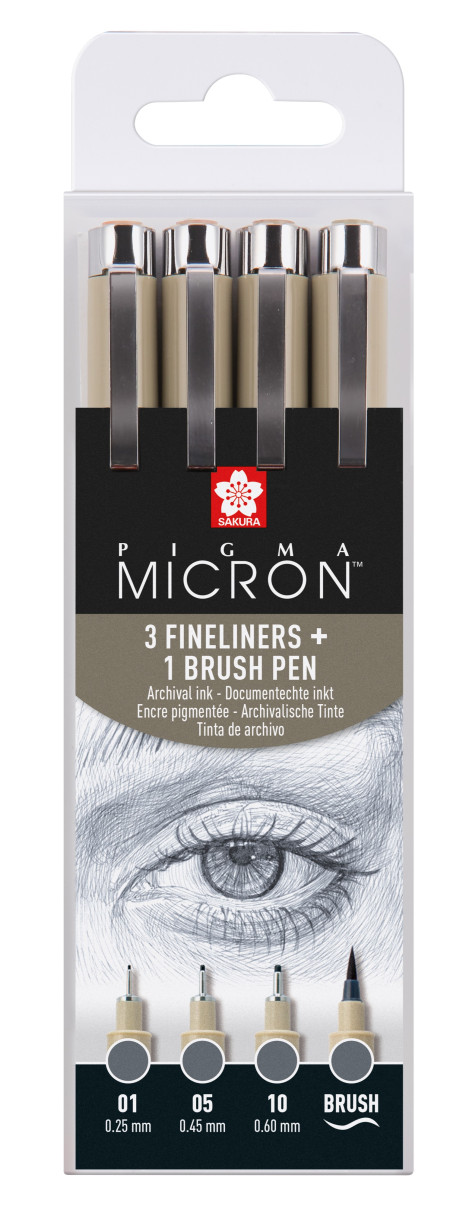 Sakura Pigma Micron Fineliner Set - Assorted Sizes - Cool Gray - Pack of 4